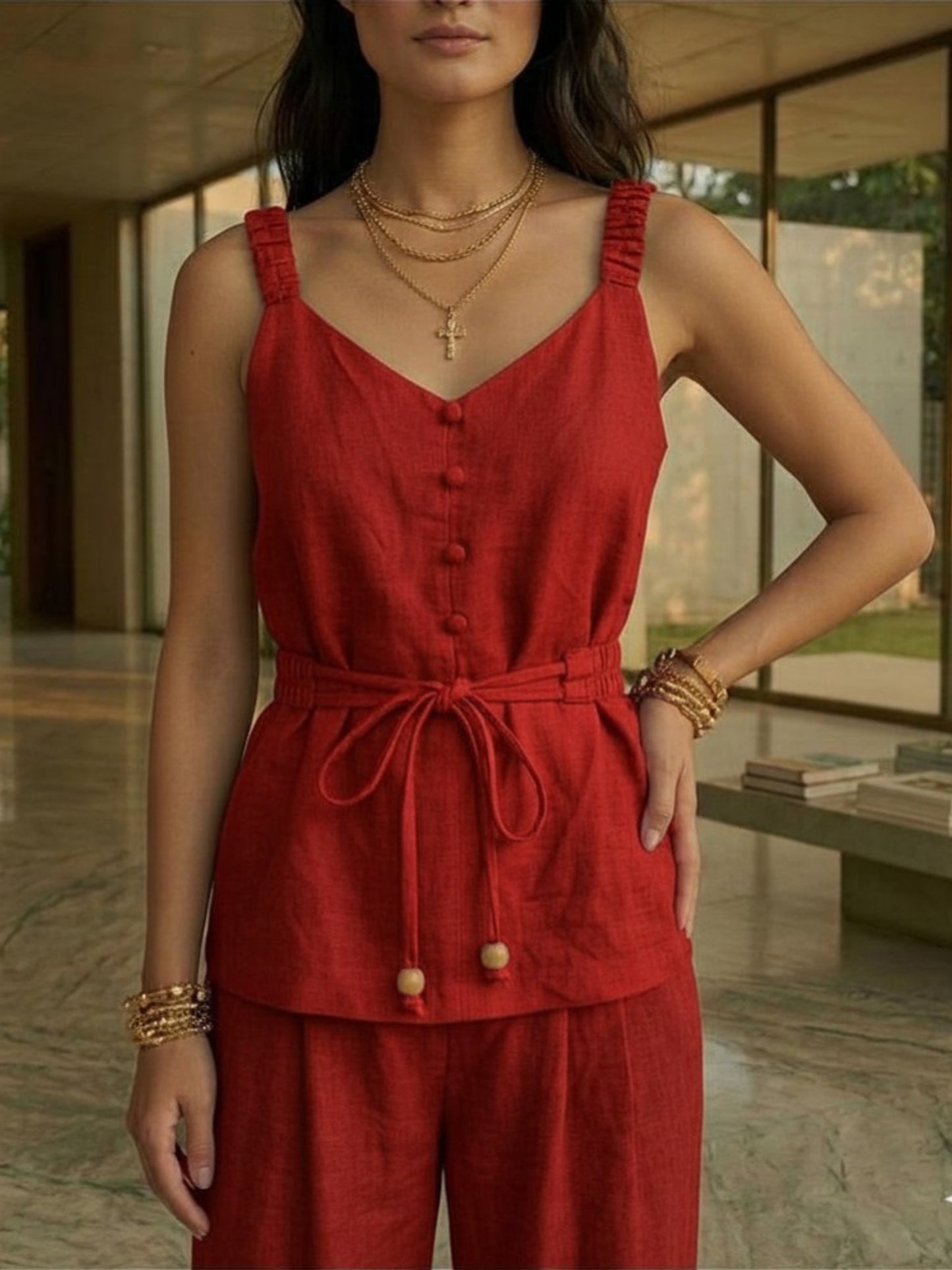 Red Camisole & Pant Set