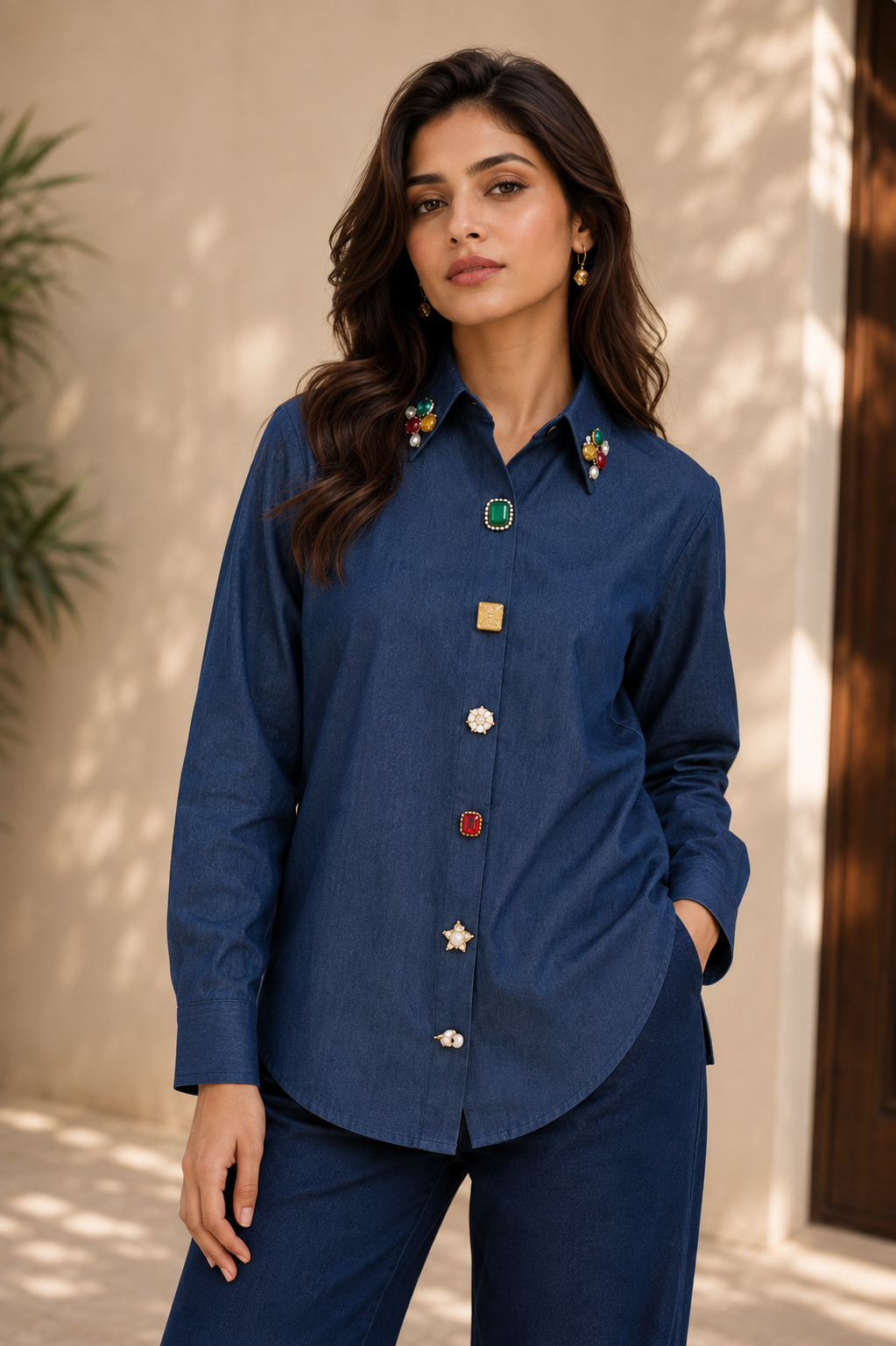 Denim Embellished Shirt