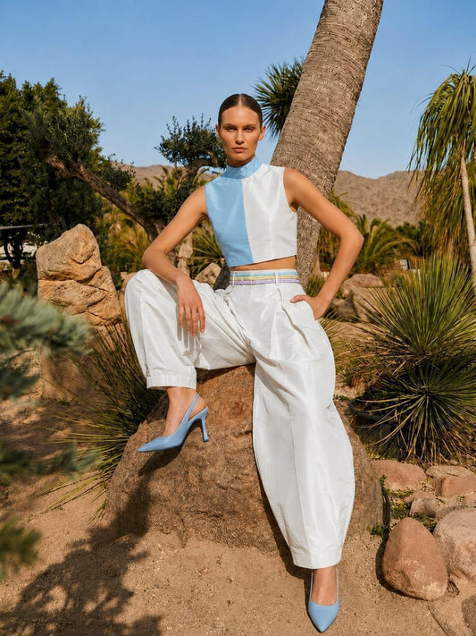 Azure Colour-Block Crop Top