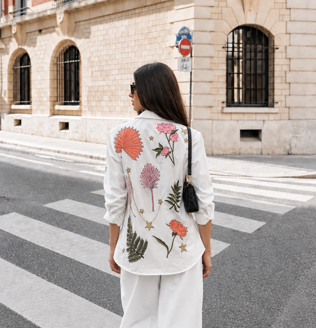 White Celeste Garden Embroidered Shirt