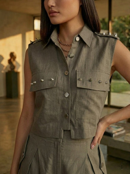 Taupe Crop Shirt & Pant Set