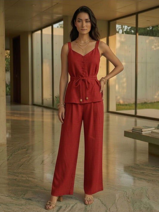 Red Camisole & Pant Set