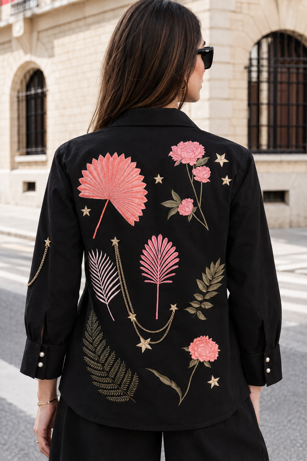 Black Celeste Garden Embroidered Shirt