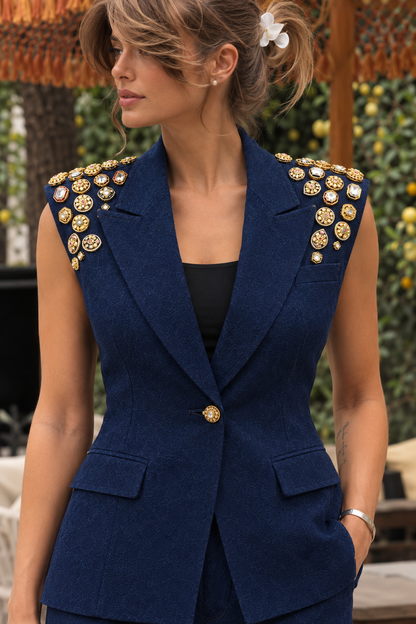 Denim Navy Embellished Jacket