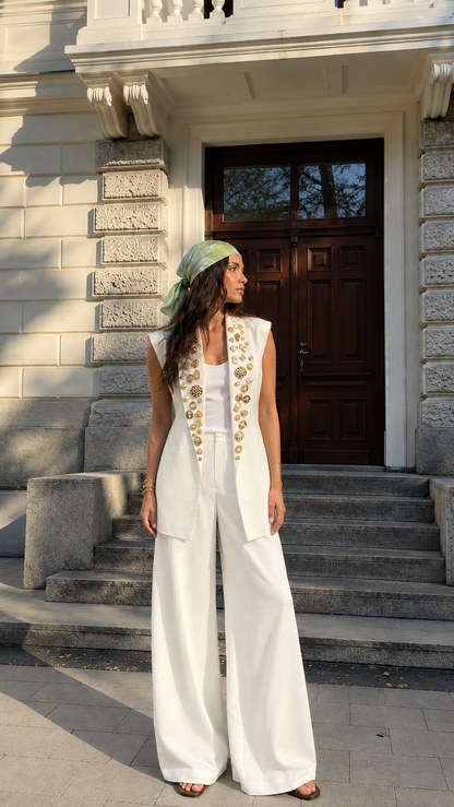 Ivory Heritage Embellished Longline Vest Set