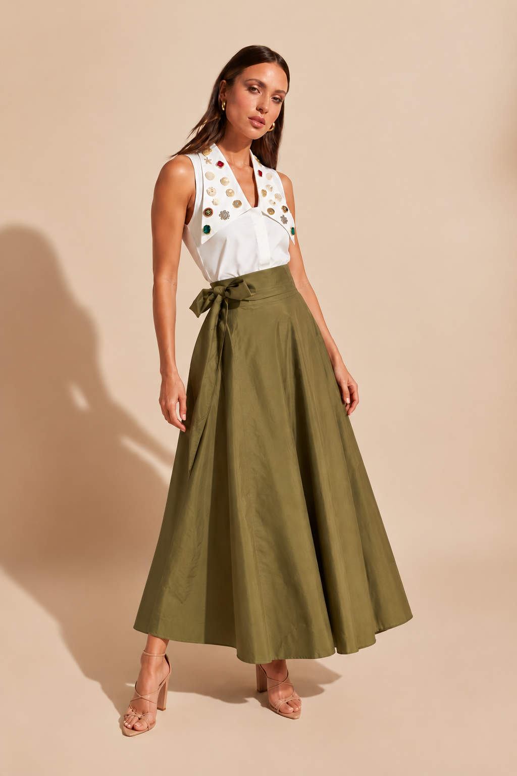 Embellished Collar Sleeveless Top