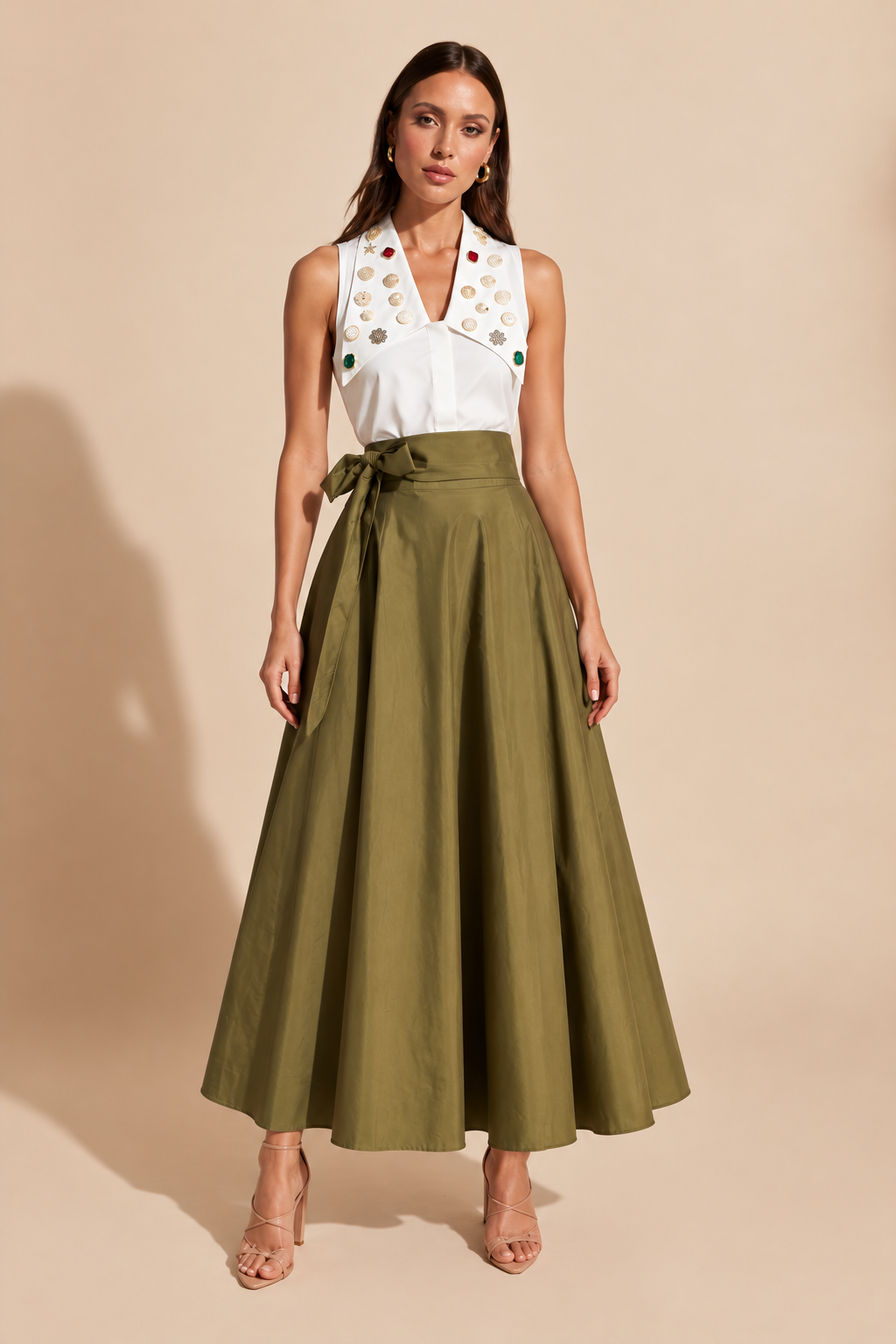 Embellished Collar Sleeveless Top