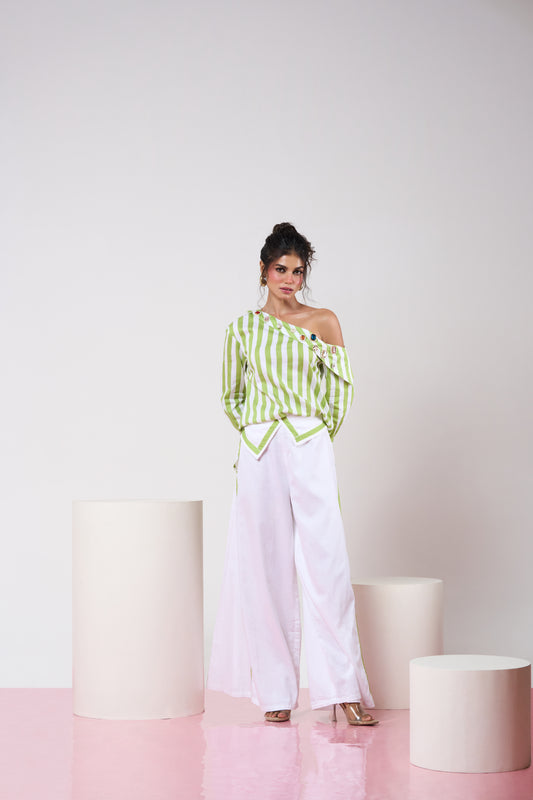 Asymmetric Green Striped Co-ord Set