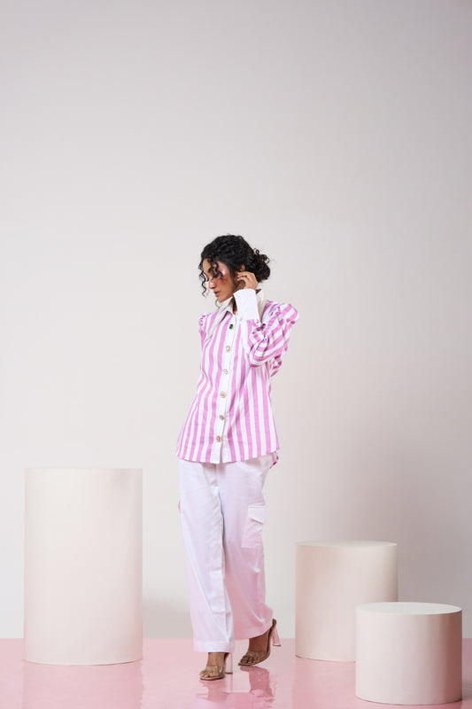 Power Shoulder Mauve Striped Set