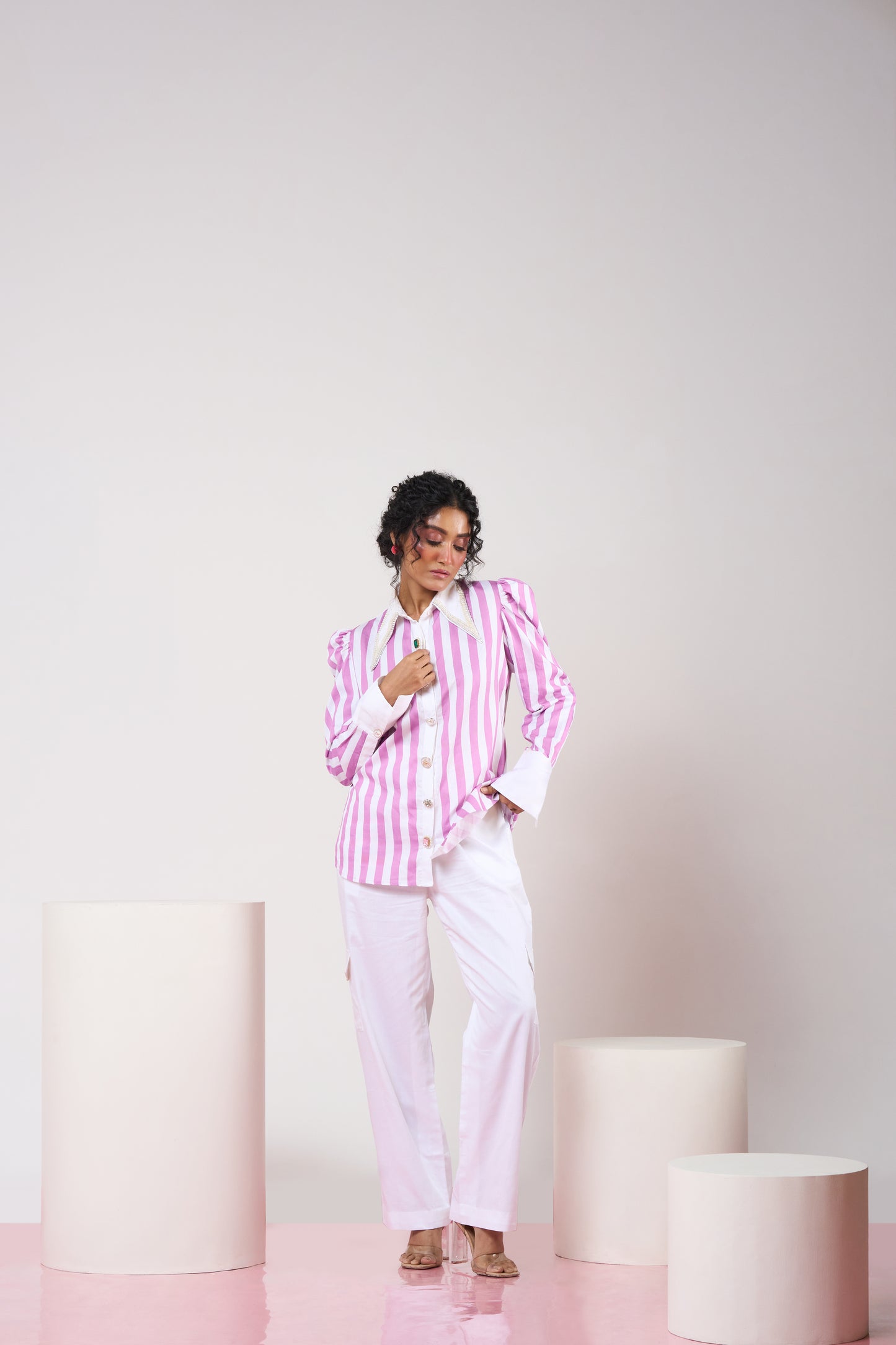 Power Shoulder Mauve Striped Set