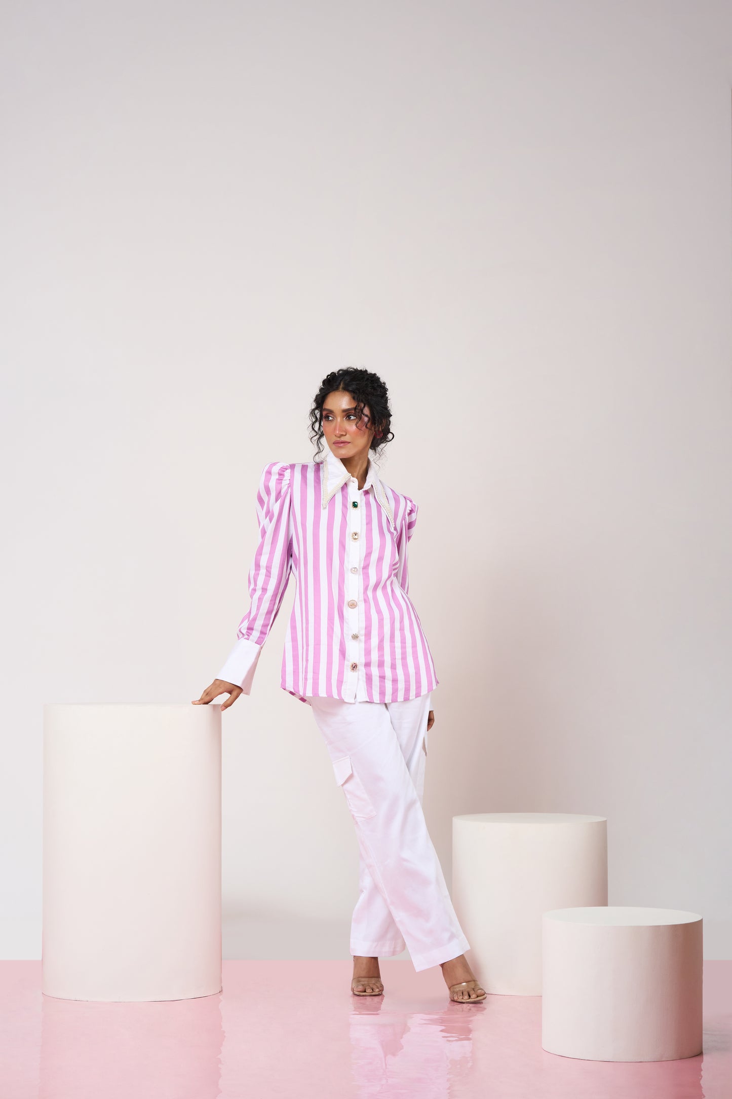 Power Shoulder Mauve Striped Set
