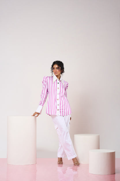 Power Shoulder Mauve Striped Set