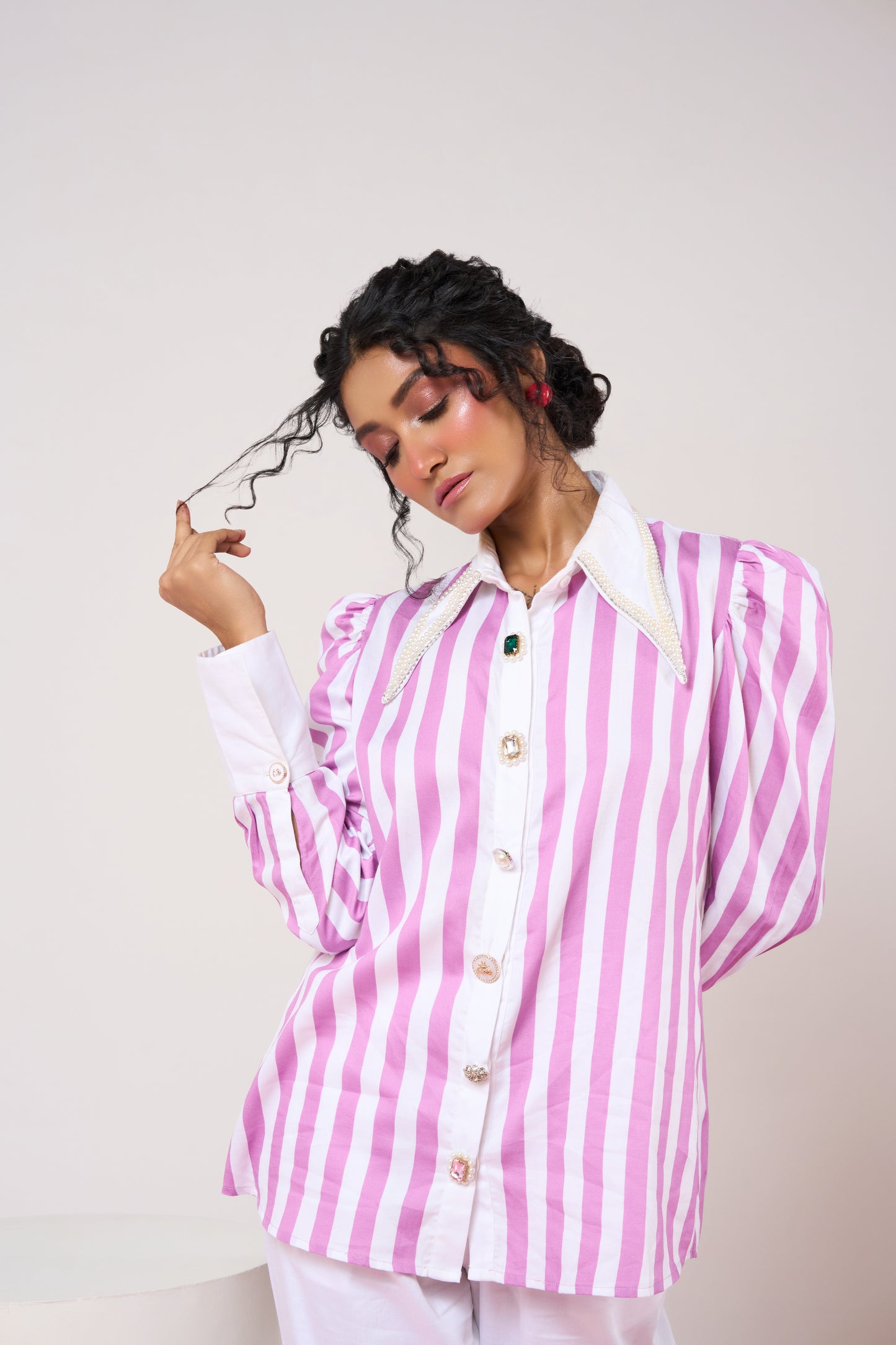 Power Shoulder Mauve Striped Set
