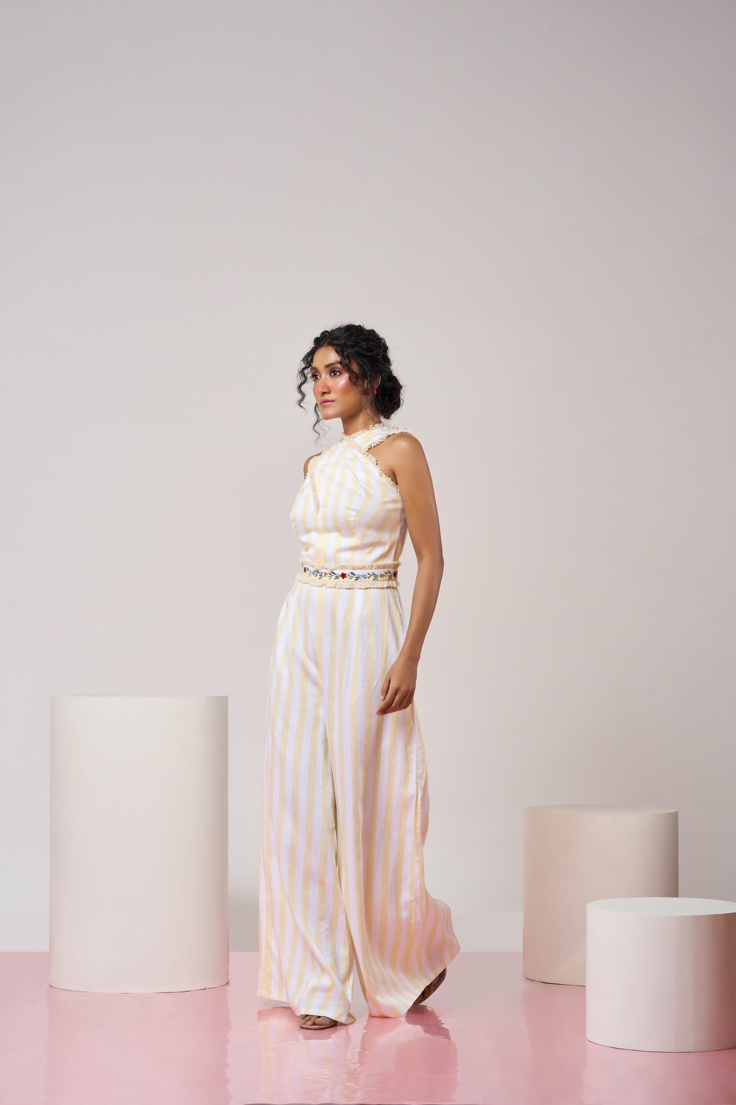 Pastel Yellow Striped Jumpsuit