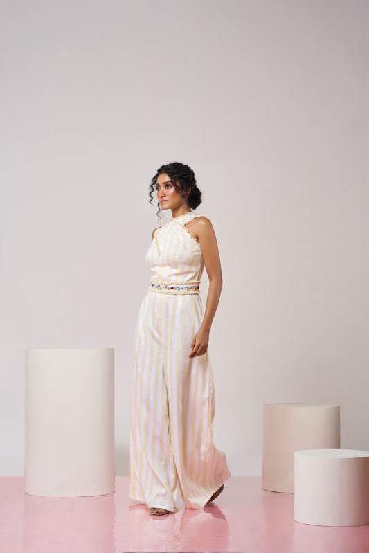 Pastel Yellow Striped Jumpsuit