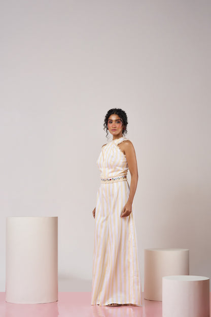 Pastel Yellow Striped Jumpsuit