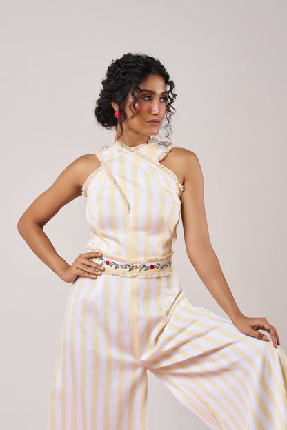 Pastel Yellow Striped Jumpsuit