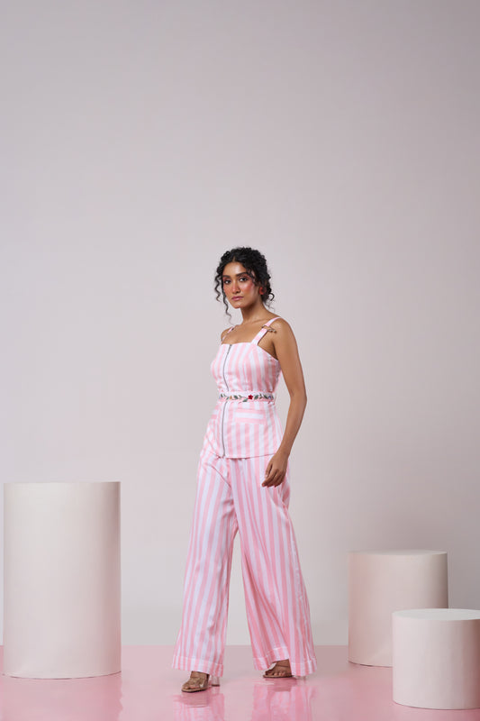 Pink Striped Tailored Top and Pant Set
