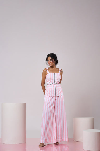 Pink Striped Tailored Top and Pant Set