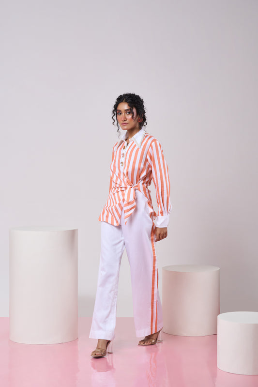 Coral Striped Shirt Pant Set