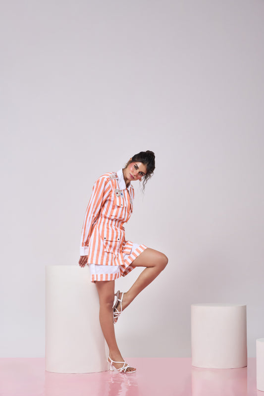Coral Striped Trench Co-ord Set