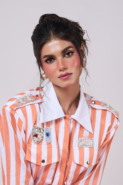 Coral Striped Trench Co-ord Set