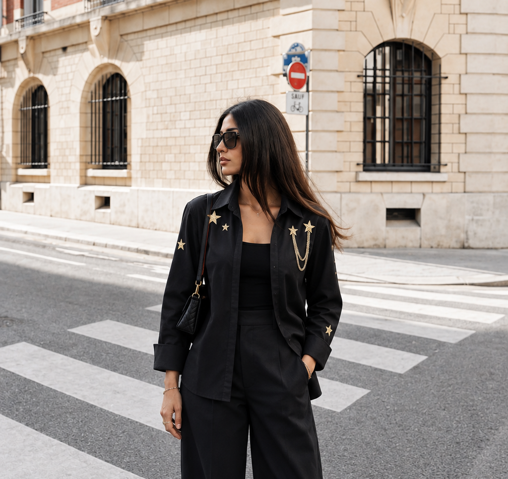 Black Celeste Garden Embroidered Shirt