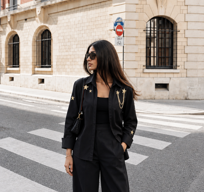 Black Celeste Garden Embroidered Shirt